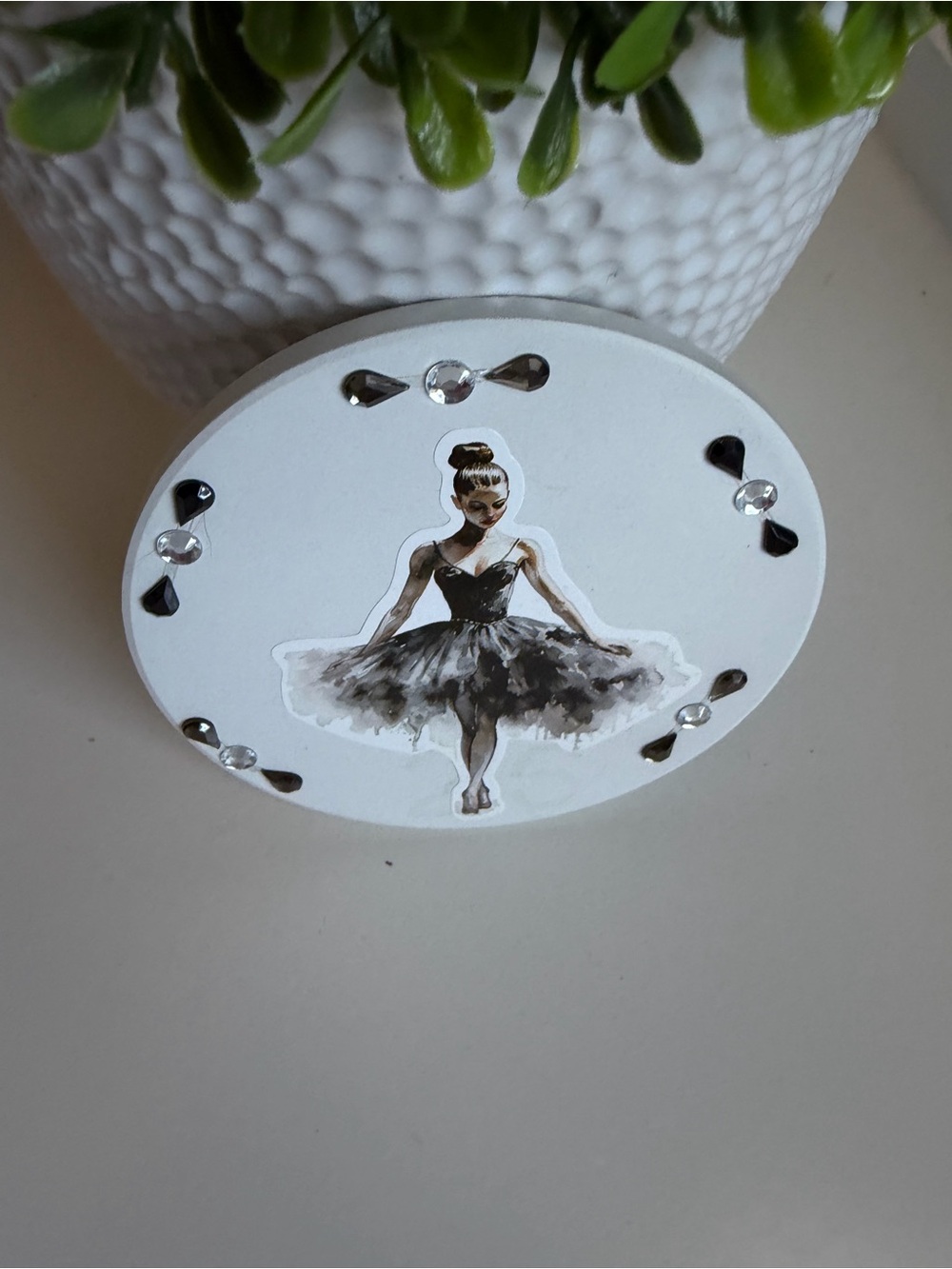 White Ceramic coaster with Black Ballerina Design